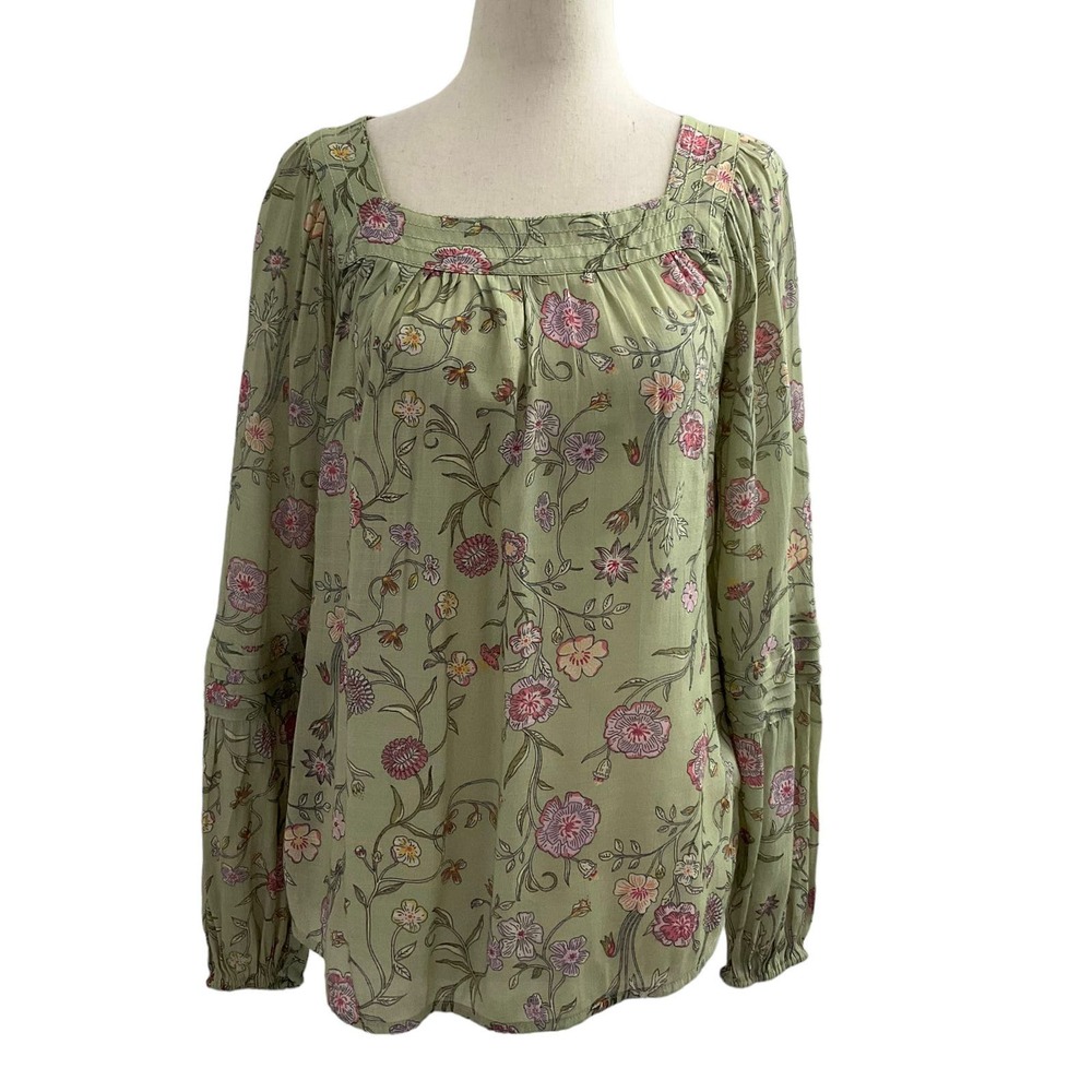 LC Lauren Conrad Green Floral Long Sleeve Top Women Size XS | 46-40